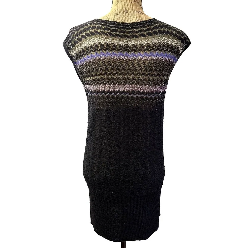 M Missoni Black Striped Zigzag Knit Cap Sleeve Mini Dress/Tunic Top Sz M